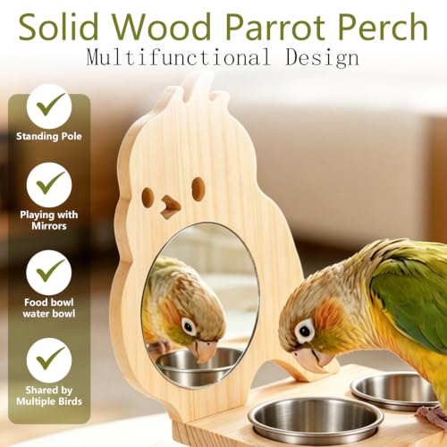 Parrot Bird Perch with Mirror and Stainless Steel Feeding Cups - color: D