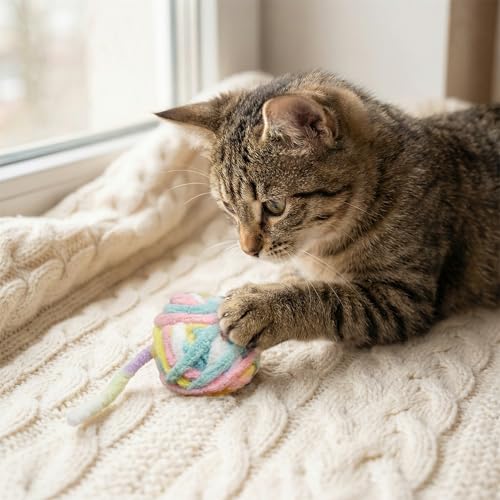 Cat Yarn Balls with Bell Inside, Kitten Toys Pack 5Pcs - color: A