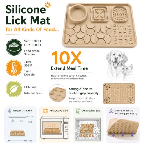 Silicone Dog Slow Feeder Lick Mat with Suction Cups, Multi-Puzzle Partition Pet Snuffle Feeding Tray for Puppy Cat Slow Eating Boredom Relief Training (Sand Beige) - color: sand beige