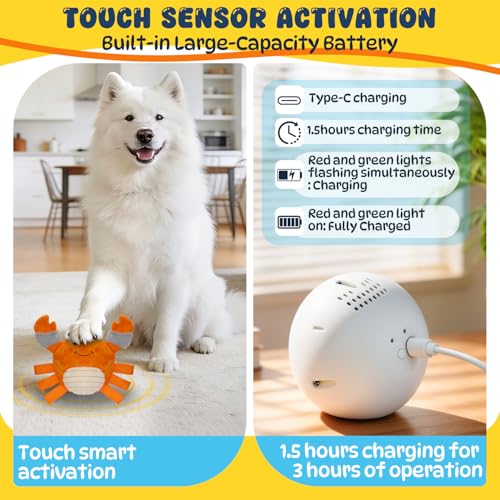 Automatic Bouncing Squeaky Dog Toy, USB Rechargeable Crab Ball for Large