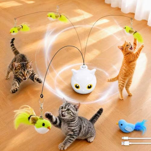 CATPICK Interactive Cat Toy for Indoor Cats, Automatic Flying Bird Toy - color: White