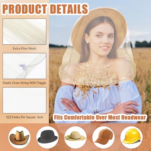 HESTYA 6pack Mosquito Bug Head Net Mesh for Camping Hiking, Beige - color: Beige