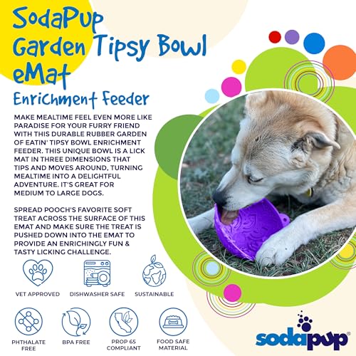 SodaPup Garden Tipsy Bowl eMat – Durable Lick Mat Enrichment Feeder Made in USA from Non-Toxic, Pet-Safe, Food Safe Rubber for Mental Stimulation, Avoiding Overfeeding, Calming, & More - color: Purple Garden Tipsy Bowl