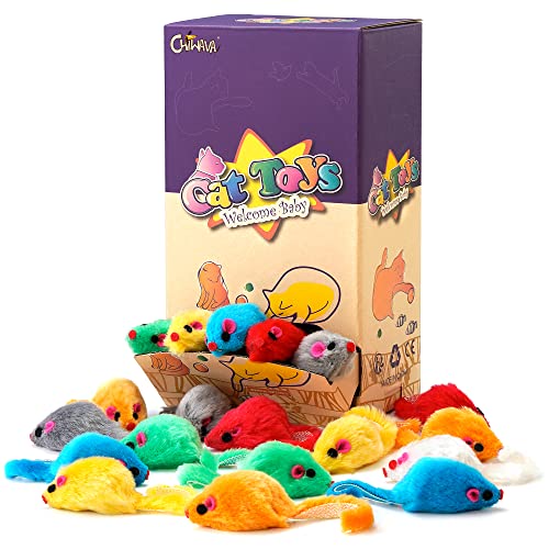 CHIWAVA 36PCS 4.1'' Furry Cat Toy Mice Rattle Small Mouse Interactive Play - color: Assorted Color 36PCS