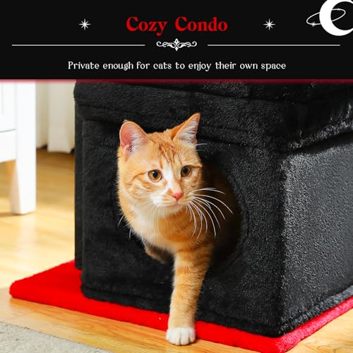 PEQULTI Small Cat Tree Tower for Indoor Cats, Sisal Post & Cozy Condo Black - color: Black, size: M(15.7"L x 15.7"W x 26.7"H)