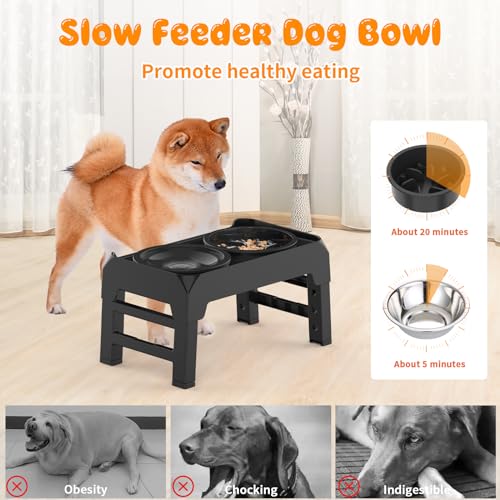 URPOWER Raised Dog Bowls 4 Height Adjustable Elevated Bowl Stand - color: Matte Black