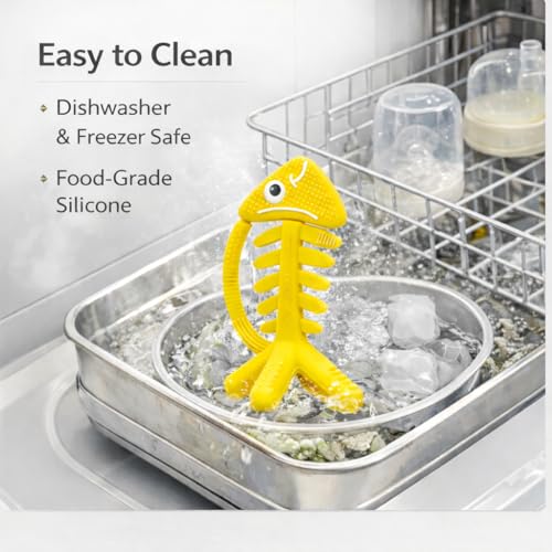 3 in 1 Infant Toys, Baby Teething Toys 3–6 6–12 Months, Teethers for Babies 0–3–6–12 Months for Teething Relief, Baby Gift, Baby Teether Toys, Silicone Sensory Toys, USA Patent Pending, Fish (Yellow) - color: Yellow