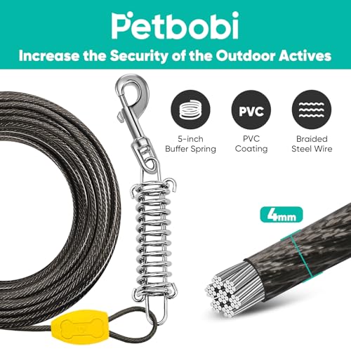 Petbobi Dog Tie Out Cable and Stake, 50ft Heavy Duty Dog Leads for Yard - color: Black, size: 50 ft (120 lbs)