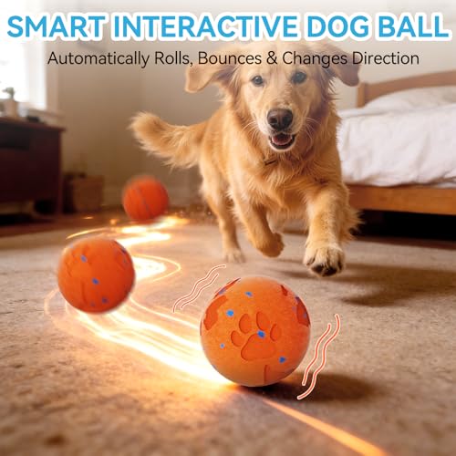 Interactive Dog Toy Ball, Smart Automatic Moving Dog Toy for Medium Large - color: Orange