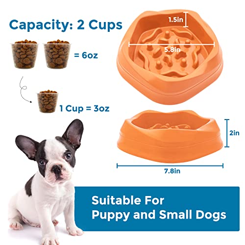 VANNON Slow Feeder Dog Bowls Non Slip Puppy Bowl Durable Dog Puzzle Feeder Bloat Stop Food Bowls for Puppy and Small Dogs, BPA Free, 2 Cups, Orange - color: F-Orange-Small-2Cups