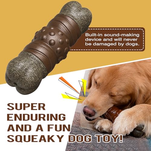 Indestructible Squeaky Dog Chew Toys for Aggressive Chewers, Food Grade Material, Tough Durable Dog Toys for Medium Large Breed (Brown) - color: Brown