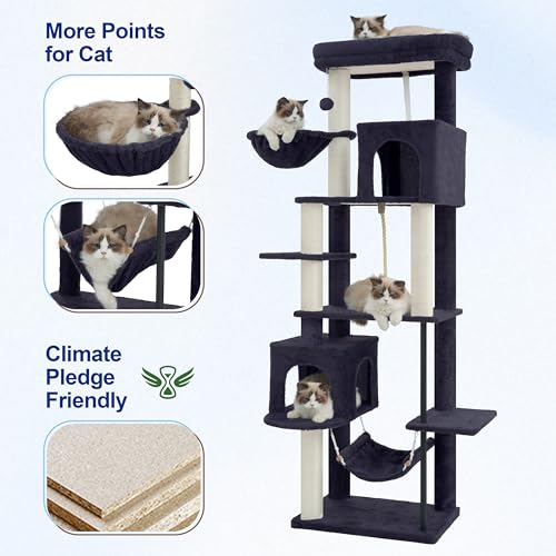 Gitelsnour Cat Tree, Cat Tower with Sturdy Steel Tube, Large Perch GCT024G - color: Smoky gray, size: 70.5 inches