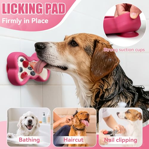 Lick Mat for Dogs, Animire Anti-Spilled Bow Tie Lick Bowls for Anxiety Relief, Silicone Slow Feeder Licking Pad with Suction Cups, Freezeable Dog Enrichment Toy for Boredom and Distraction(Rose,S) - color: A-Rose, size: S