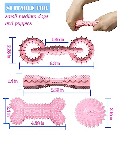 4 Pack Puppy Teething Chew Toys for Small Medium Dogs Pink Girl Dog Toy Set - color: Pink, size: Small