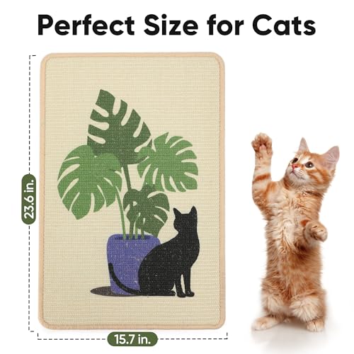 FUKUMARU Sisal Cat Scratching Mat, 23.6 x 15.7 Inch Cat Scratch Pad Wall - color: Monstera-23.6 x 15.7 Inch