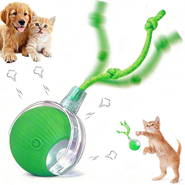 2024 New Electric Dog Ball Toy for Cat,360° Smart Automatic Interactive Rolling Dog Smart Pet Toy Ball,Gift for Kids - color: green