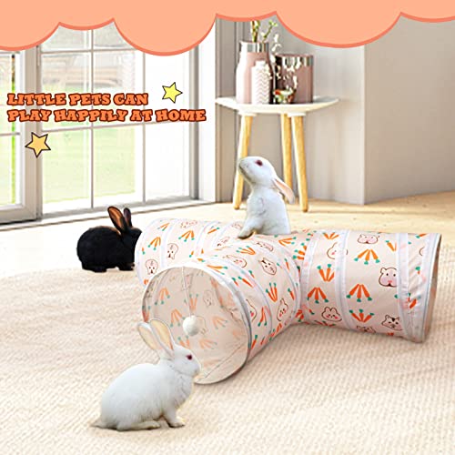 BWOGUE Bunny Tunnels & Tubes, 3-Way Collapsible Rabbit Hideout for Bunnies - color: Carrot