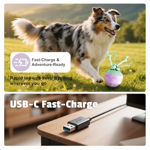 Interactive Dog Toys [2025 Upgrade] – Smart Dog Ball, Automatic Motion-Activated Rolling, Random Path, Squeaky Sounds, USB-C Rechargeable LED Light, Indoor/Outdoor Use