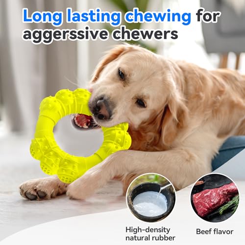 Indestructible Dog Chew Ring Toys for Aggressive Chewers, Super Chewer Dogs Toy for Medium Large Dogs, Puppy Teething Rings for Relax, Interactive Dog Toy, Heavy Duty Teething Toys - color: Yellow