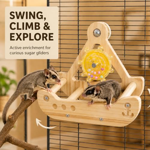 Sugar Glider Toys Wood Hanging with Spinner Sugar Glider Cage Accessories
