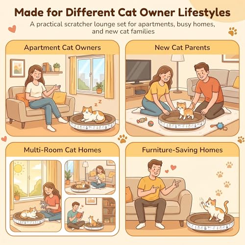 PatiencET Oval Cat Scratcher Bed for Indoor Cats with Catnip - size: Oval Narrow - 1 Pack
