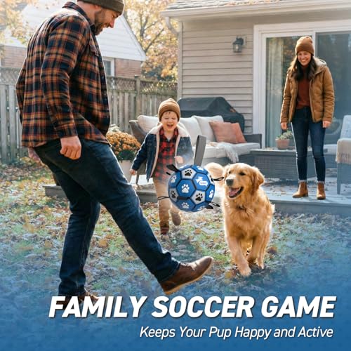 QDAN Dog Ropes Toys, Soccer Ball with Straps, Tug of Toy, Dog Birthday Toy - color: Blue Gray, size: Large Size 3 (8 Inch)