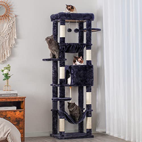 Heybly Cat Tree for Large Cats 20 lbs, 69 inches XXL Cat Tower HCT031G - color: Smoky Gray, size: 69 inch