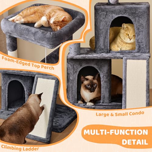 Yaheetech 42in Cat Tree Tower with Large Perch for Senior Kittens - color: Dark Gray, size: 42in