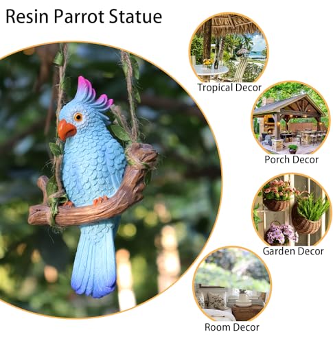 Hanging Parrot Garden Decor Outdoor Tiki Bar Decorations Hanging Bird(Blue) - color: Blue