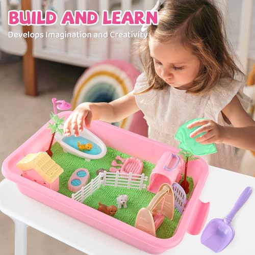 Aprilwolf 21 PCS Pet Sensory Bin, Dog & Cat Sandbox with Sand & Box