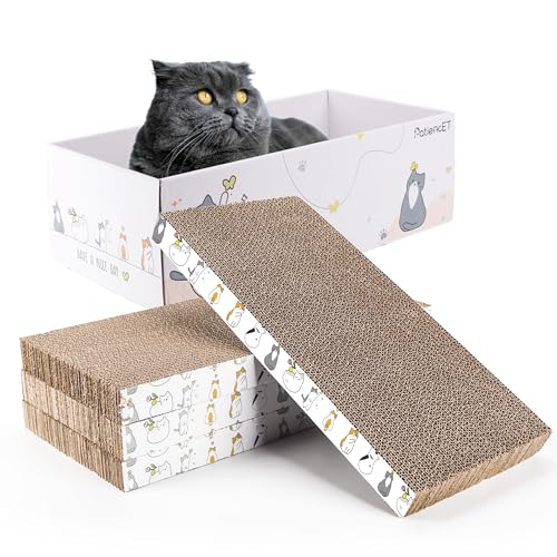 PatiencET Cat Scratch Pad with Box, 4 Pack Cardboard Scratcher Lounge Bed - size: Flat with Box - 4 Pack