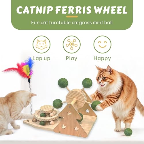 3-in-1 Cat Scratcher Toy ；with 1.96in Catnip Balls Windmill Turntable 、0.78in Catnip Balls for cat Ball Track and cat Feather Toy