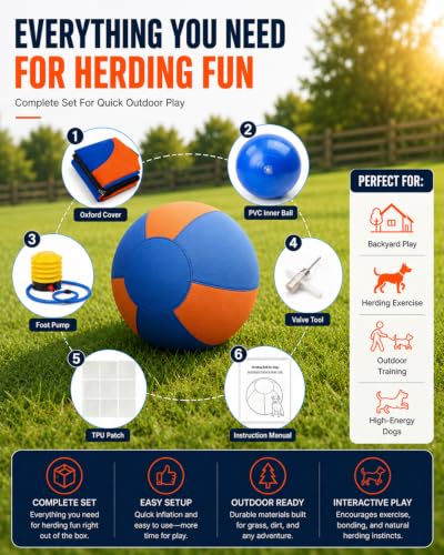Herding Ball for Dogs, Durable Giant Herding Dog Toy for Aggressive Chewers, Inflatable Interactive Outdoor Play Ball for Medium & Large Dogs (25 Inch) - size: Large