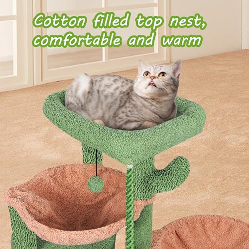 Wang Xin Three Layer Cat Tree with Cat Condo Scratch Pad and Two Hammocks,Green … - color: Green, size: Small