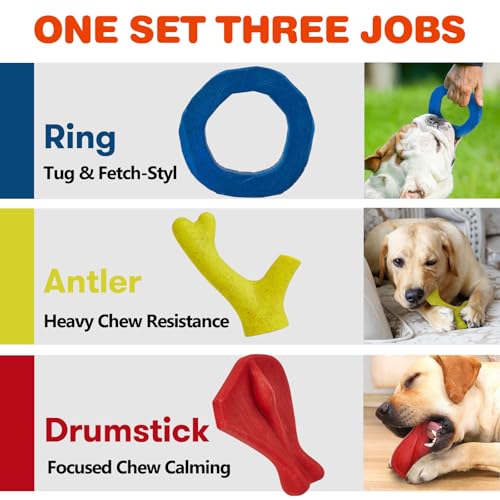 FOFOS Dog Chew Toys for Aggressive Chewers, 3 Pack Tough Nylon Dog Toys