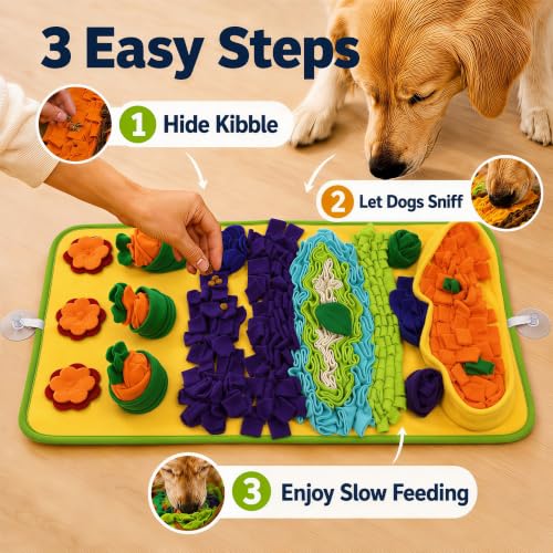 Snuffle Mat for Dogs – Extra Large 32'' x 20'', Washable Slow Feeder Dog Toy, Durable Interactive Dog Puzzle for Mental Stimulation & Nosework Training, with Anti-Slip Suction Cups - color: Blue-Yellow