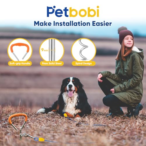 Petbobi Dog Tie Out Cable and Stake, 50ft Heavy Duty Dog Leads for Yard - color: Blue, size: 50 ft (120 lbs)
