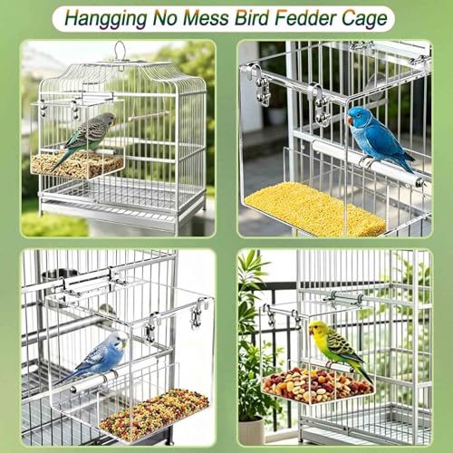 Hanging No Mess Bird Feeder for Cage, Transparent Acrylic Bird Feeder Cage - size: 5.1"L x 4.3"W x 5.1"H