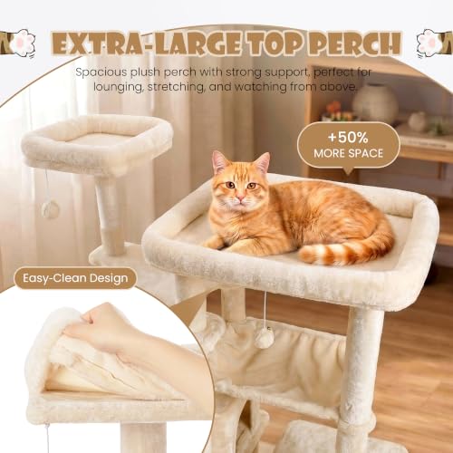 SHA CERLIN 87 in Multi-Level Tall Cat Tree Tower for Large Cats/Extra Wide Feline Activity Center/Sisal Scratching Posts/Wide Base/Cozy Plush Perches/Baskets/Hammocks/Toy Balls/Beige - color: Beige