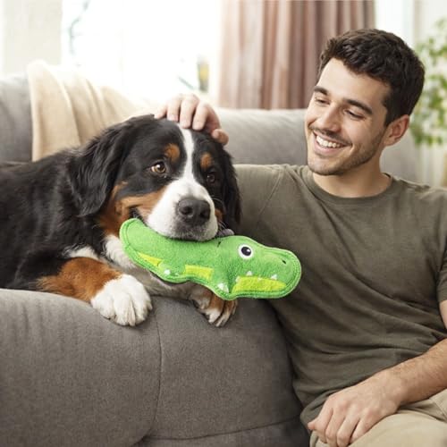 Outward Hound Tough Skinz Dog Toy, Durable Plush with 2X Lining, No Stuffing, Jumbo Squeaker, Alligator, 9.5" - color: Alligator Green, size: Medium