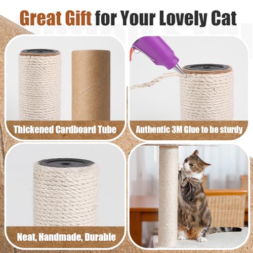 OSPNIEEK 4 PCS M8 Cat Scratching Post Replacement, 15.7“ 7.9" Natural Sisal Rope Kitten Tree Scratcher Refill with Screws, DIY Hemp Scratch Pole Parts for Indoor Cats Tower Refurbishment Accessories - size: 4 Posts (15.7"+15.7"+7.9"+7.9")