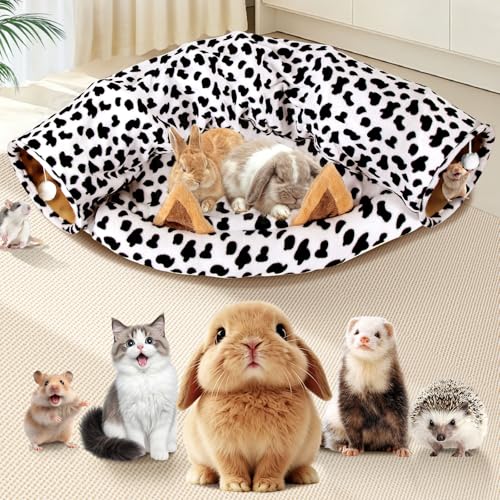 Spardar 2-in-1 Bunny Tunnel Bed, with Removable Mat Hideout, Cow - color: Cow