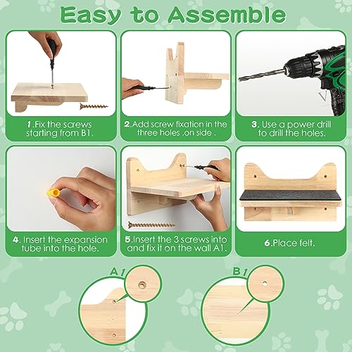 Lenwen 6 Set Cat Wall Shelves, Wood Cat Climbing Step, Wall Mounted,Lovely - style: Lovely