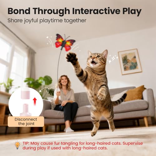 Potaroma Interactive Spinning Butterfly Cat Toy Wand, Rechargebale