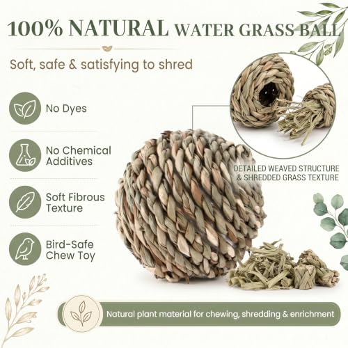 Natural Woven Grass Balls Small Pet Chew Toys, Handmade Wooden Bird Parrot Hamster Rabbit Foraging Balls, Safe Shred Toys for Parakeet Cockatiel Guinea Pig Chinchilla, Regular Water Grass Ball - style: Contemporary