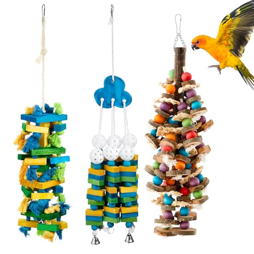 Seenelling 3 Pcs Extra Large Bird Toys for Parrots, Blue Block - style: Blue Block