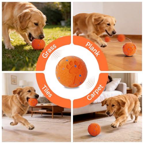 Interactive Dog Toy Ball, Smart Automatic Moving Dog Toy for Medium Large - color: Orange