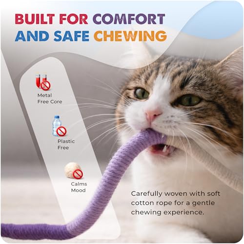 Jozy Cat Chew Rope - 4Pcs Cat Chew Toy with Refillable Natural Catnip - Interactive Kitten Teething Toys for Indoor Kittens - Bite Resistant Cotton Chew Rope Toys for All Breeds (19.6 Inches)