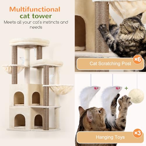 Globlazer Cat Tree Tower for Indoor Cats Large Adult, S63, Beige - color: Beige, size: XXL