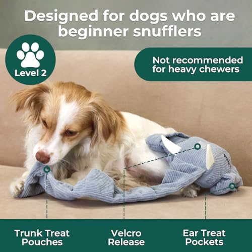 Trunk or Treat Plush Toy for Dogs, Snuffle Interactive Dog Treat Puzzle, Puppy Plush Toy, Machine Washable Dog Enrichment, Made of Recycled Materials, All Breed Sizes, Elephant - color: Elephant